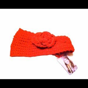 BRIGHT Apple Red Knit Fashion Headband With Side Flower